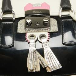 Pre Owned Furla Black/White Leather and Rubber Candy Flap Satchel
