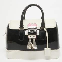 Pre Owned Furla Black/White Leather and Rubber Candy Flap Satchel