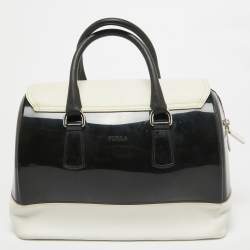 Pre Owned Furla Black/White Leather and Rubber Candy Flap Satchel