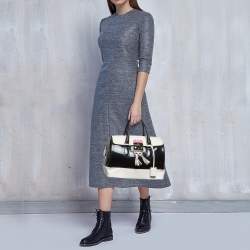 Pre Owned Furla Black/White Leather and Rubber Candy Flap Satchel