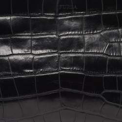 Pre Owned Furla Black Croc Embossed Leather Vintage Shoulder Bag