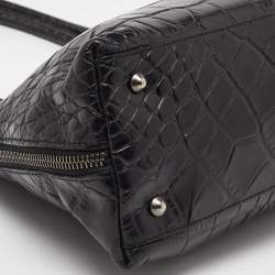 Pre Owned Furla Black Croc Embossed Leather Vintage Shoulder Bag