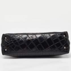 Pre Owned Furla Black Croc Embossed Leather Vintage Shoulder Bag