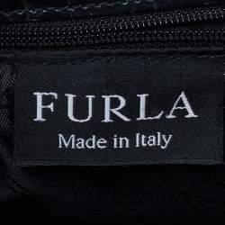 Pre Owned Furla Black Croc Embossed Leather Vintage Shoulder Bag