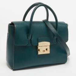 Furla Green Leather Small Metropolis Tote