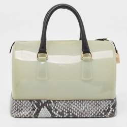 Furla Light Blue Python Embossed and Rubber Candy Satchel