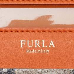 Furla Orange/Brown Rubber and Snakeskin Embossed Leather Candy Satchel