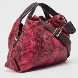 Furla Red/Brown Python Embossed and Leather Hobo