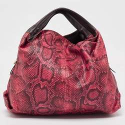 Furla Red/Brown Python Embossed and Leather Hobo
