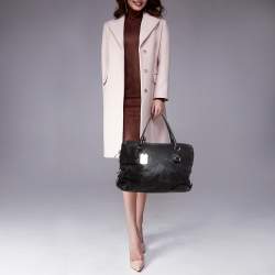 Furla Black Python Embossed Leather Expandable Zip Satchel