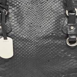 Furla Black Python Embossed Leather Expandable Zip Satchel