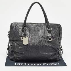 Furla Black Python Embossed Leather Expandable Zip Satchel