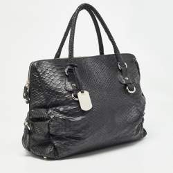 Furla Black Python Embossed Leather Expandable Zip Satchel