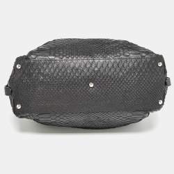 Furla Black Python Embossed Leather Expandable Zip Satchel