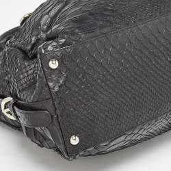 Furla Black Python Embossed Leather Expandable Zip Satchel