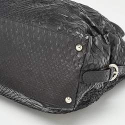 Furla Black Python Embossed Leather Expandable Zip Satchel