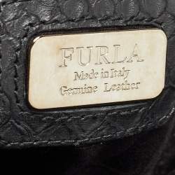 Furla Black Python Embossed Leather Expandable Zip Satchel