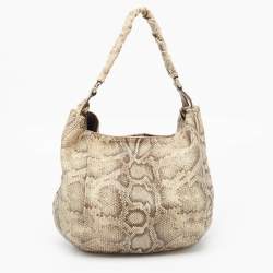 Furla Light Green/Black Python Embossed Leather Hobo