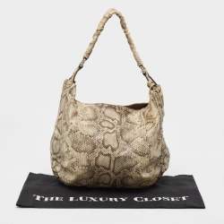 Furla Light Green/Black Python Embossed Leather Hobo