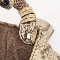 Furla Light Green/Black Python Embossed Leather Hobo