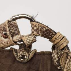 Furla Light Green/Black Python Embossed Leather Hobo