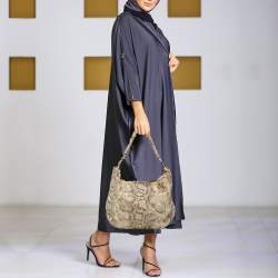 Furla Light Green/Black Python Embossed Leather Hobo