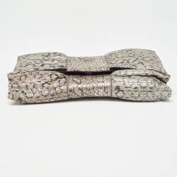 Furla Grey/Silver Snakeskin Embossed Leather Bow Clutch
