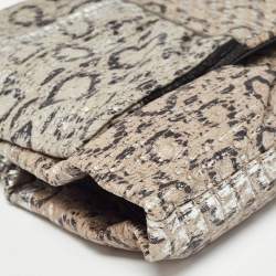 Furla Grey/Silver Snakeskin Embossed Leather Bow Clutch