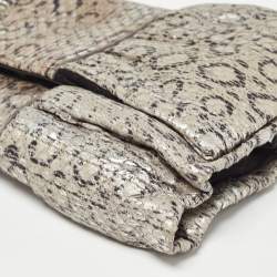 Furla Grey/Silver Snakeskin Embossed Leather Bow Clutch