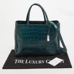 Furla Dark Green Croc Embossed Leather Practica Tote