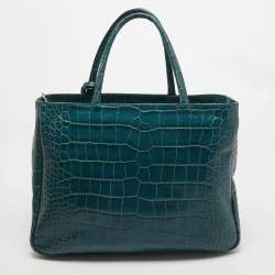 Furla Dark Green Croc Embossed Leather Practica Tote