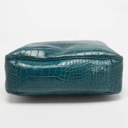 Furla Dark Green Croc Embossed Leather Practica Tote