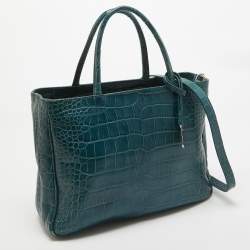 Furla Dark Green Croc Embossed Leather Practica Tote