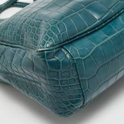 Furla Dark Green Croc Embossed Leather Practica Tote