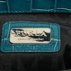 Furla Dark Green Croc Embossed Leather Practica Tote
