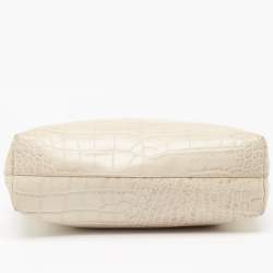 Furla Cream Croc Embossed Leather Tote