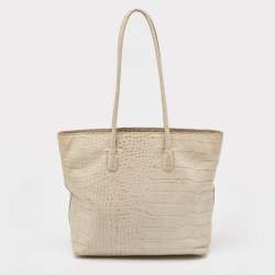 Furla Cream Croc Embossed Leather Tote