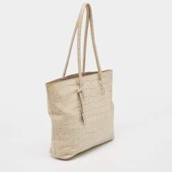 Furla Cream Croc Embossed Leather Tote