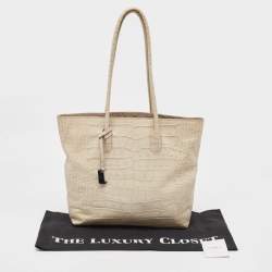 Furla Cream Croc Embossed Leather Tote