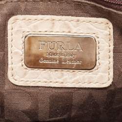 Furla Cream Croc Embossed Leather Tote