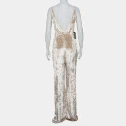 Gabriela Hearst Beige Patterned Velvet Catherine Jumpsuit M
