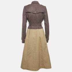 Pre Owned Gabriela Hearst Beige Virgin Wool Plaid Print Trench Coat M