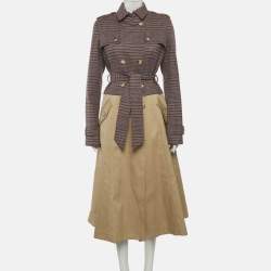 Pre Owned Gabriela Hearst Beige Virgin Wool Plaid Print Trench Coat M