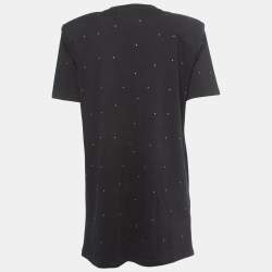 Pre Owned Gaia Gaia Black Cotton Rhinestone Embellished Hemera T-Shirt Dress S