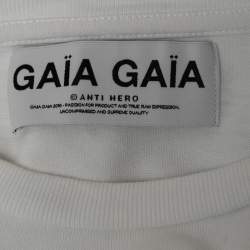 Gaia Gaia White Logo Print Cotton Yara Padded Shoulder T-Shirt S