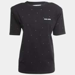 Gaia Gaia Black Cotton Rhinestone Embellished Yara T-Shirt S