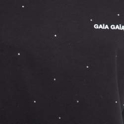 Gaia Gaia Black Cotton Rhinestone Embellished Yara T-Shirt S