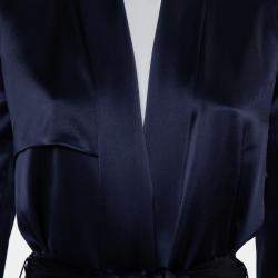 Galvan London Midnight Blue Satin Belted Trench Coat S