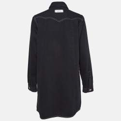 Pre Owned Ganni Black Washed Kress Soft Denim Mini Shirt Dress M