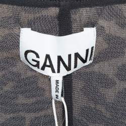 Ganni Brown Brown Leopard Print Jersey Mesh Ruched Mini Dress L